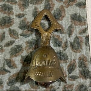 Vintage Antique Brass Bell with Handle Etched Engraved Design.